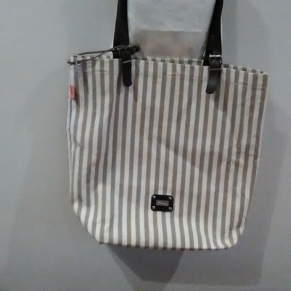 Large canvas tote bag with leather handle